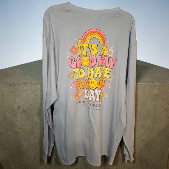 Simply Southern X-Large Long Sleeve Graphic Tee Blue Daisy Logo Shirt - Picture 3 of 5